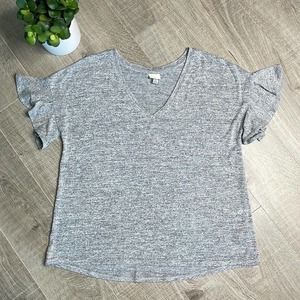 A New Day Gray V-Neck Ruffle Short Sleeve Basic Top Women’s Size XL
